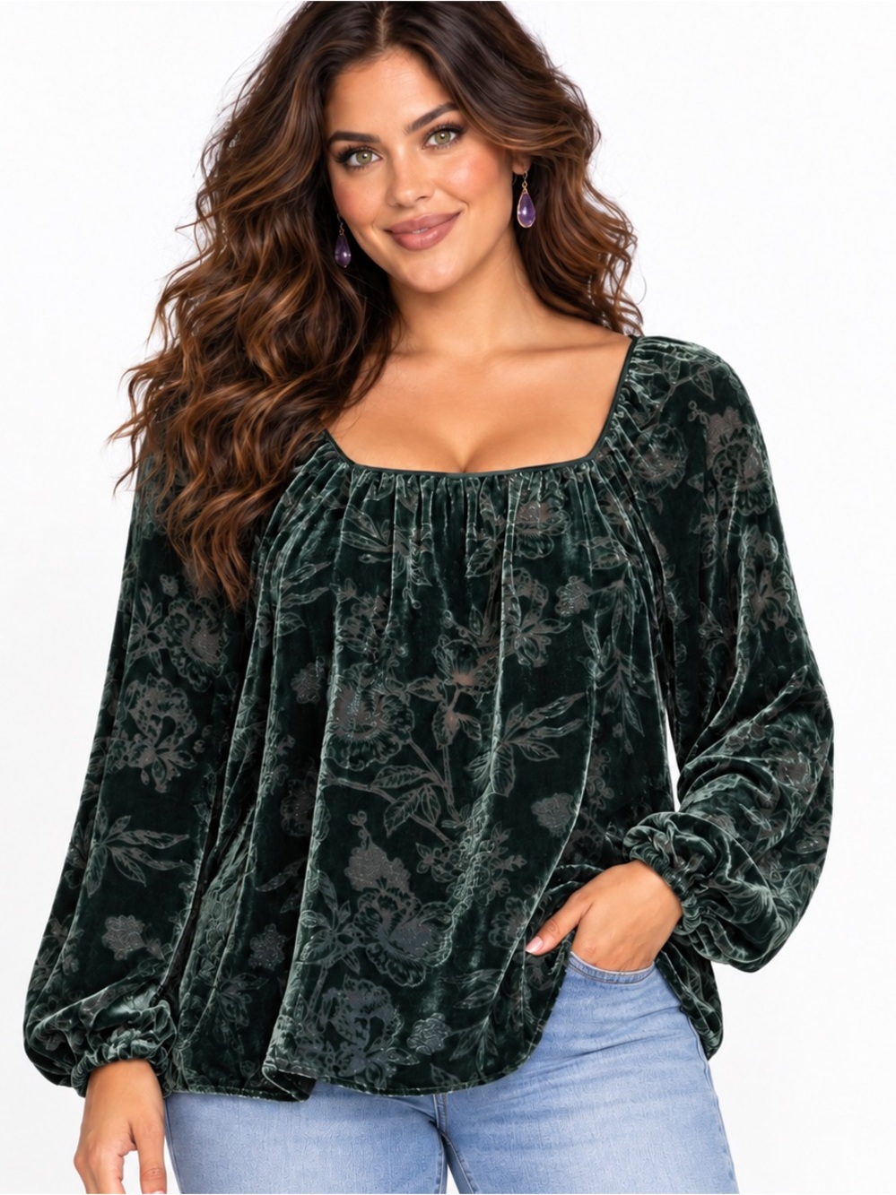 Johnny Was Natalia burnout velvet peasant blouse NWT